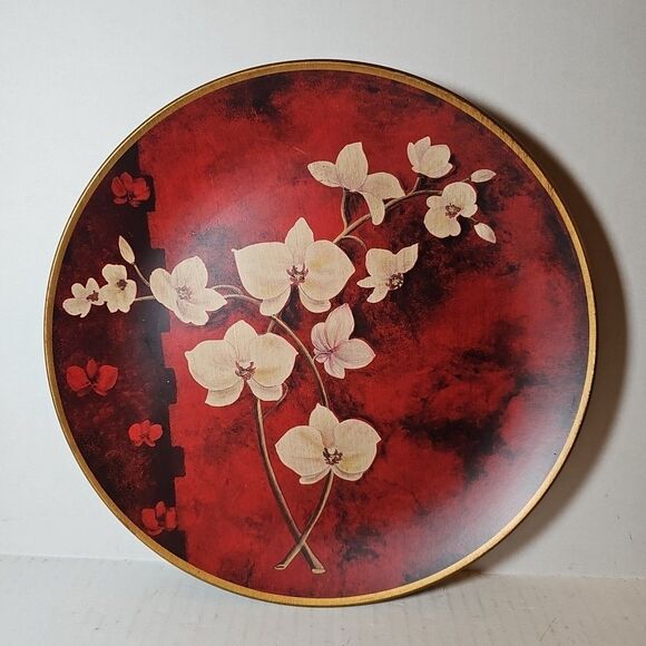 Set Of 3 Kirkland Home Red Floral Design Decorative Plates Asian Style 10" - Picture 5 of 8